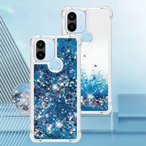 Vista 5 de Funda de silicona transparente con purpurina para Xiaomi Redmi A1 Bling Liquid Clear Star Heart Silicone Bumper a prueba de golpes, funda Azul