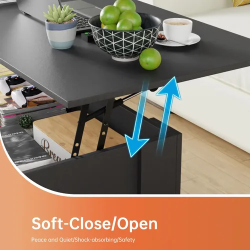 Vista 5 de Mesa auxiliar, mesa auxiliar de madera con compartimentos ocultos y estantes de almacenamiento, mesa de centro moderna de madera maciza con mesa