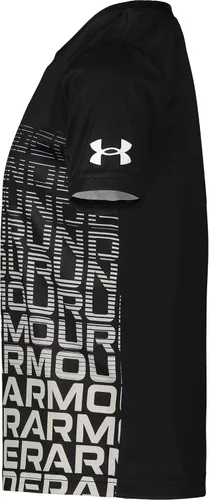 Vista 2 de Under Armour - Camiseta de manga corta para niño, cuello redondo, ligera y transpirable, Negro Gradient