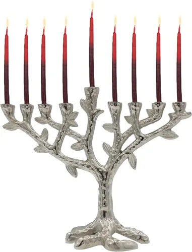 Vista 22 de Majestic Giftware Menorá de Janucá chapada en plata con diseño de cuentas (MN-HA123) Compatible con velas estándar de Janucá Calidad duradera