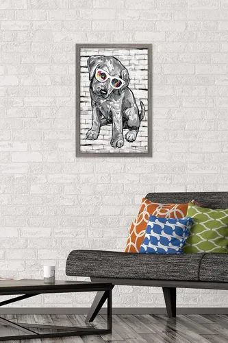 Vista 2 de Trends International PD Moreno - Póster de pared con gafas para perro, 14.725 x 22.375 pulgadas, versión enmarcada de madera de granero