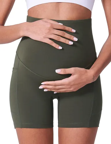 Vista 3 de POSHDIVAH Paquete de 3 pantalones cortos de maternidad sobre el vientre, cómodos para embarazo, yoga, entrenamiento activo, pantalones cortos