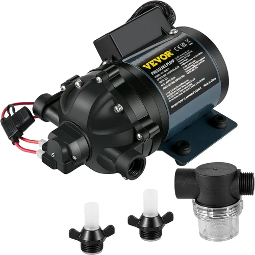 Vista 14 de VEVOR Bomba de diafragma de 12 V, 3 GPM (11.36 L/min), bomba de agua de 3 cámaras de 12 voltios CC con interruptor de presión automático 40-100 PSI