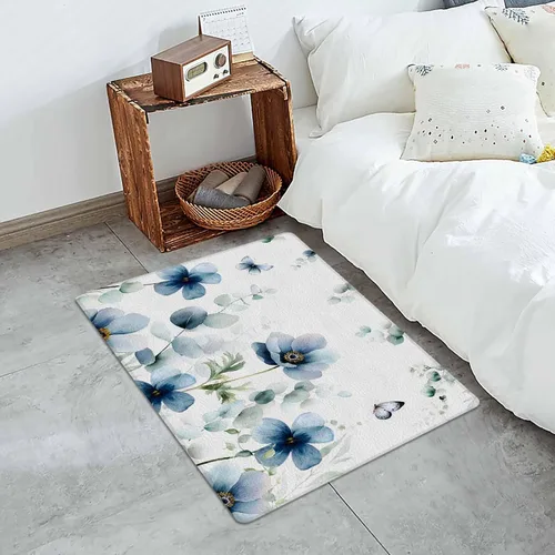 Vista 3 de Elegante tapete acolchado para puerta de baño y cocina, diseño de tulipán, color verde azulado, lavable, tapete para fregadero de piso, impermeable