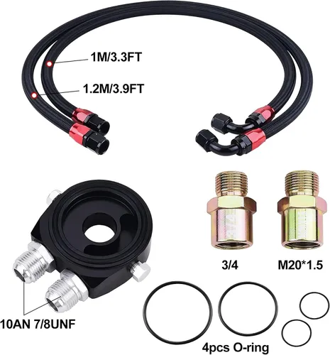 Vista 4 de EVIL ENERGY Kit de enfriador de aceite de 10 filas, enfriador de motor de transmisión 10AN radiador japonés universal de aluminio negro