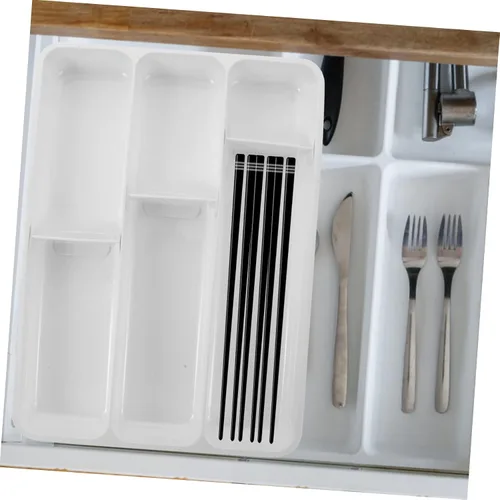 Vista 6 de Organizador de cubiertos para el hogar, multicompartimento, soporte de utensilios de plástico para almacenamiento de cocina, resistente a