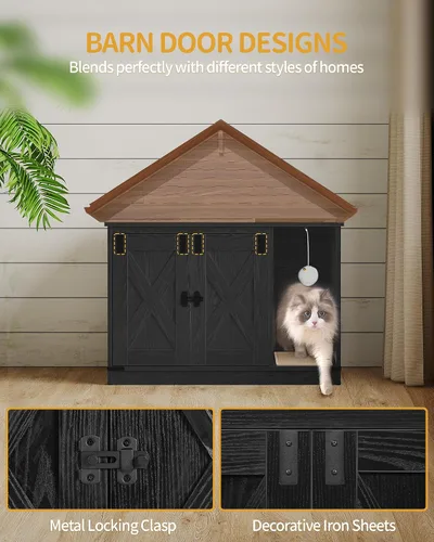 Vista 4 de Hzuaneri Caja de Arena para Gatos con Cerramiento, Mueble de Armario Oculto para Caja de Arena con Campana, Casa Interior para Gatos, Estilo Granja