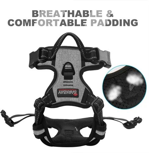 Vista 97 de BARKBAY - Arnés para perro sin tirones con clip frontal, material resistente y reflectante, asa de fácil control para pasear perros grandes