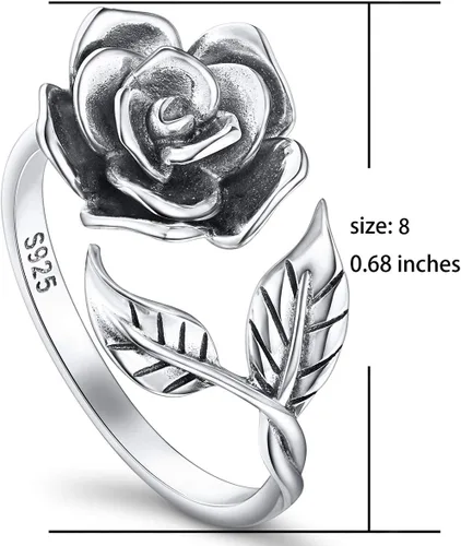 Vista 30 de Anillos abiertos ajustables de plata de ley S925, anillo de rosa para mujeres y adolescentes