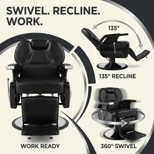 Vista 5 de Artist hand Silla de peluquería hidráulica, sillas de estilo de 21 pulgadas de ancho para salón con capacidad de 450 libras, silla reclinada de Negro