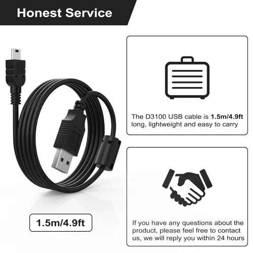 Vista 7 de Cable USB UC-E4 compatible con Nikon D40 D40X D50 D60 D70 D70S D80 D90 D100 D200 D300 D300S D610 D700 D3000 D3100 D7000 D1H D2X D2 Cámara réflex