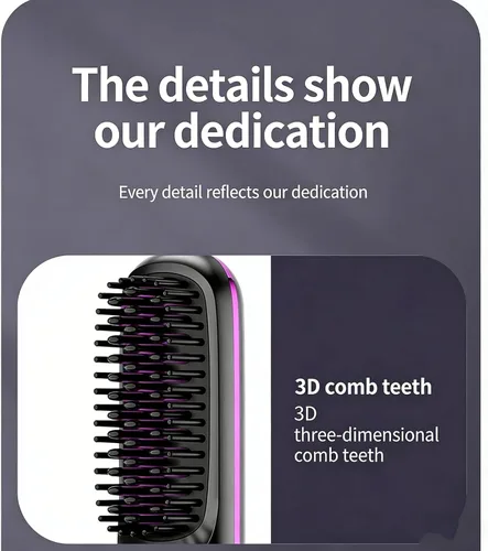 Vista 5 de Peine alisador de pelo inalámbrico, alisador y rizador de pelo de cerámica iónica portátil con pantalla LCD, plancha plana inalámbrica de 3 niveles