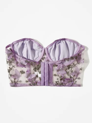 Vista 2 de WDIRARA Top de tubo corto sin mangas de malla transparente con bordado de mariposa para mujer