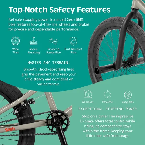 Vista 2 de Retrospec Sesh - Bicicleta BMX para niños de 20 pulgadas, estilo libre, para niños y niñas, con clavijas de eje extraíbles, freno en U, dirección