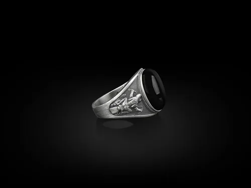 Vista 3 de BySilverStone Jewelry Anillo de sello ovalado con piedras preciosas de ónix negro para motociclista y pollo, anillos de plata de ley para hombre
