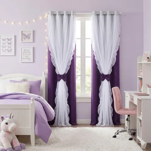 Vista 26 de PONY DANCE Cortinas con Volantes de Doble Capa con Superposición Transparente, Decoración Elegante para Ventanas de Diseño Rústico Francés de Campo