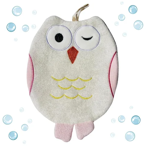 Vista 9 de Toalla de baño Olivia The Owl - Manopla de algodón con forma de animal - Guante de baño para niños - Guantes de toalla de baño - Lindo guante