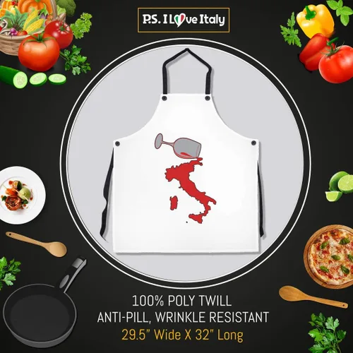 Vista 2 de P.S. I Love Italy Delantal blanco vino derramado – Delantal italiano fresco y lindo babero para hombres y mujeres
