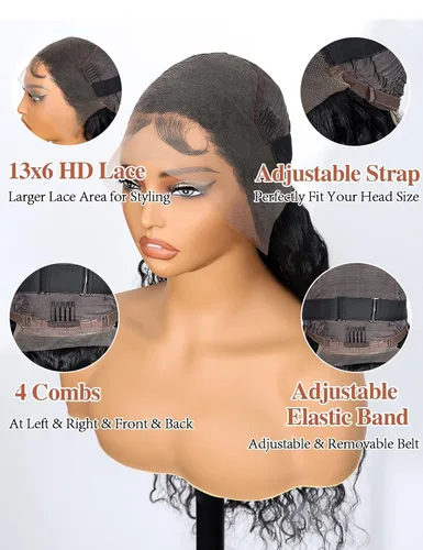 Vista 6 de Pelucas de cabello humano con encaje frontal transparente HD de 18 pulgadas y 13 x 6 pulgadas, predepiladas con cabello de bebé, rizado profundo