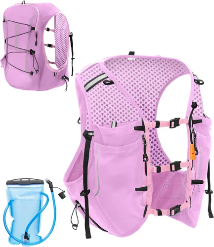 Vista 13 de Sportsnew Chaleco para correr para mujeres y hombres, mochila ligera de hidratación de 10L con bolsillo impermeable para teléfono, paquete