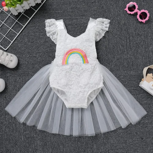 Vista 19 de Traje de bebé niña primer cumpleaños traje de encaje tul mameluco princesa tutú vestido de un año cumpleaños pastel Smash fotografía ropa