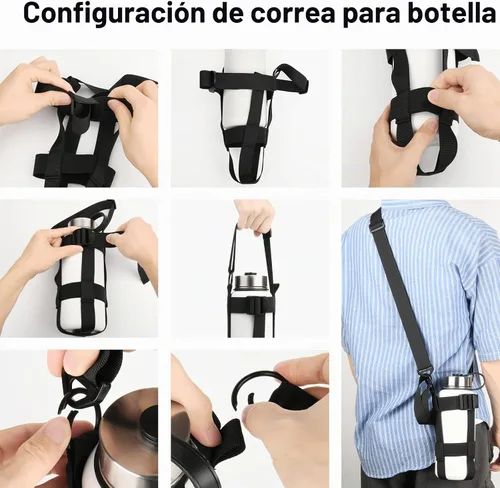 Vista 5 de Cosmos Correa para botella de agua, correa cruzada con asa y correas para el hombro, se adapta a botellas de boca ancha de 20 a 64 onzas