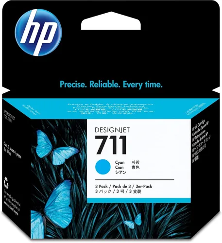 Vista 2 de HP 711 Cyan - Paquete de 3 cartuchos de tinta originales (CZ134A) para impresoras de trazador de gran formato DesignJet T530, T525, T520, T130