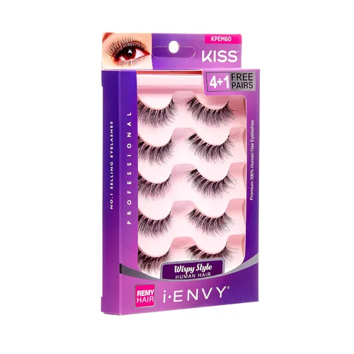 Vista 5 de iEnvy by Kiss So Wispy 03 - Pestañas de tira de 5 pares, paquete de valor #KPEM60, estilo natural Wispies