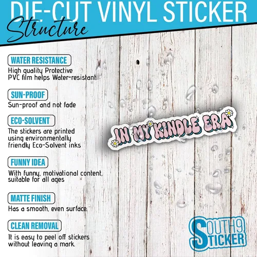 Vista 3 de Calcomanía de vinilo troquelado de 2 pulgadas con texto en inglés «In My Kindle», «My Kindle Era», calcomanía de vinilo troquelada impermeable de 2