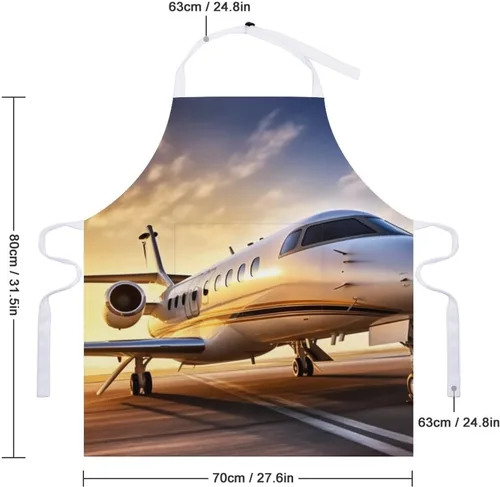 Vista 2 de MUSM Apron for Adults - 27.6 X 31.5 Inch, Heavy-Duty Polyester Aprons with Two Large Pockets, Waterproof Private Plane Kitchen Apron for Cooking