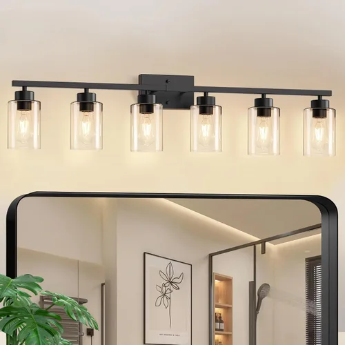 Vista 14 de IZORRO Lámparas de baño, modernas luces de tocador, accesorios de iluminación de baño sobre espejo con pantalla de vidrio transparente, aplique