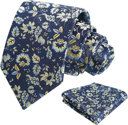 Vista 63 de Alizeal Mens 3.15inches Leaf Flower Pattern Tie with Floral Pocket Square Set