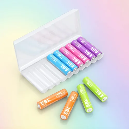 Vista 8 de EBL Baterías AAA recargables 10 unidades de alta capacidad 1100mAh (paquete de 10 - 2 x 5 colores en una caja) 1.2V Ni-Mh triple AAA batería ProCyco