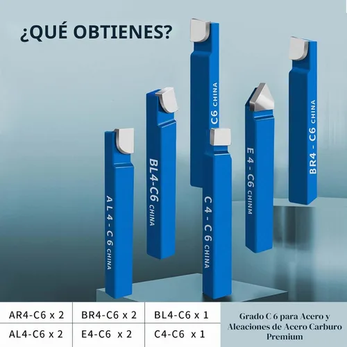 Vista 3 de 10 piezas de herramientas cortadoras de torno de metal de 1/4 de pulgada con punta de carburo, juego de corte de bits C6, para torneado de torno