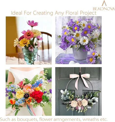 Vista 5 de BEADNOVA Tallos de flores falsas, 50 piezas de calibre 22, tallos de alambre floral para manualidades, arreglos de floristería, ramo de bricolaje