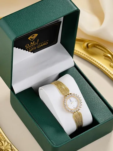 Vista 8 de Women's Gold Watch Crystal Bezel Mesh Band Mother of Pearl Dial