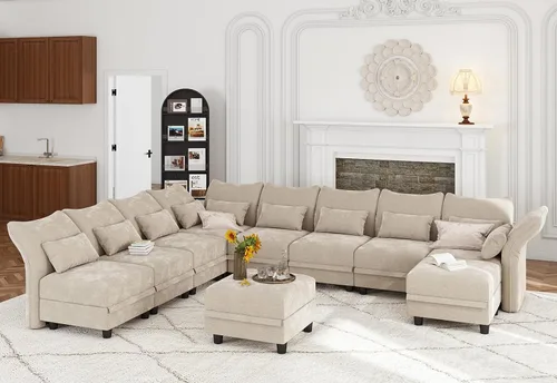 Vista 33 de LLappuil Sofá modular de 10 plazas con almacenamiento, sofás modulares grandes en forma de U para sala de estar con respaldos de brazos ajustables