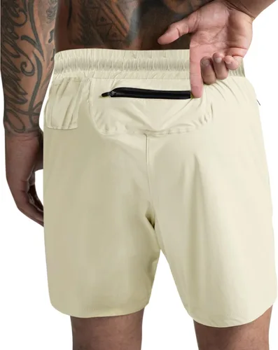 Vista 3 de BIFUTON Pantalones cortos blancos para hombre, pantalones cortos de entrenamiento para hombre, pantalones cortos ligeros de yoga para gimnasio