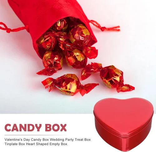 Vista 4 de Caja vacía de metal con forma de corazón: 10 unids cajas de chocolate de caramelo latas con tapa cosméticos latas Día de San Valentín regalos