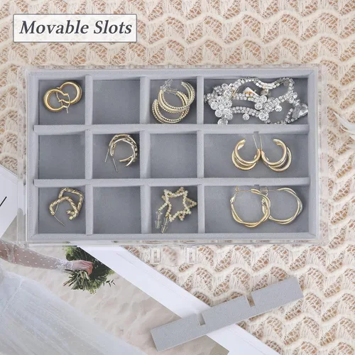 Vista 3 de misaya Organizador de aretes de acrílico con 75 ranuras, 5 cajones, organizador de joyas transparente solo para aretes, regalo para mamá, gris