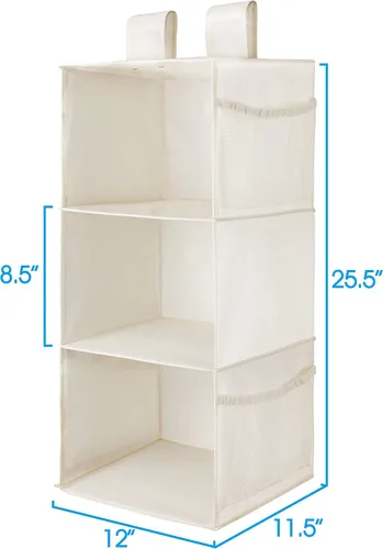 Vista 3 de MAX Houser Organizador de armario colgante de 3 estantes con 2 velcros, beige Organizador de suéter colgante, estantes colgantes plegables