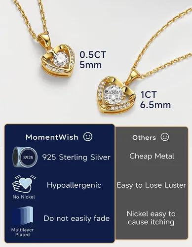 Vista 66 de MomentWish Collar de corazón para mujer, moissanita, diamante de imitación, plata de ley 925