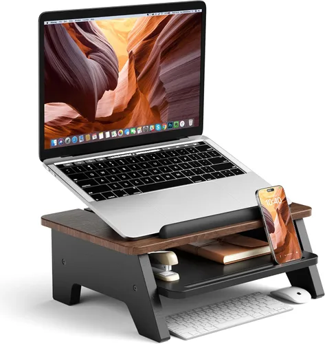 Vista 7 de AFOOYO - Soporte ajustable para portátil de 2 niveles, elevador con ventilación y refrigeración, organizador ergonómico para escritorio