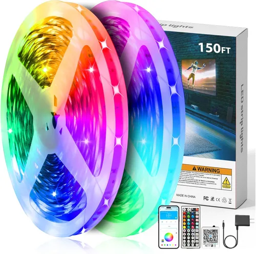 Vista 12 de DAYBETTER Tira de luces LED de 50 pies, sincronización de música, tiras de luz LED RGB con control remoto y aplicación, luces LED que cambian