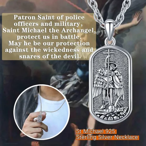 Vista 6 de Odinstone Collar de plata de ley 925 con medalla de San MiguelSan CristóbalSan BenitoCrucifijo de JesúsSan UrielArcángel Rafael para hombres