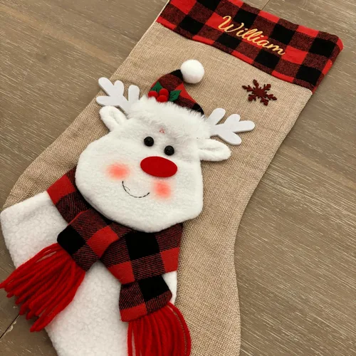 Vista 5 de Printualist Medias de Navidad Personalizadas (18 pulgadas) - Nombre Bordado Personalizado Rojo Verde Marfil Santa Ciervo Árbol Mascota Gato Perro