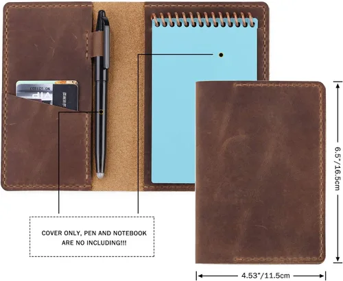 Vista 3 de Funda de cuero para cuaderno de bolsillo de 3.5 x 5.5 pulgadas con lazo para bolígrafo, funda de cuero compatible con Rocketbook Notebook