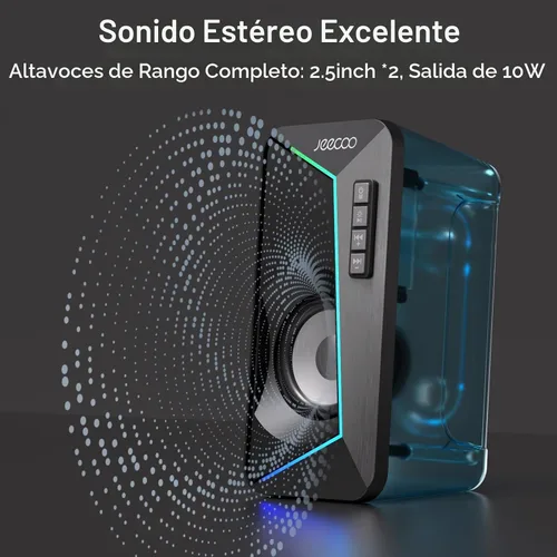 Vista 3 de Jeecoo Altavoces de computadora Bluetooth M30, altavoces RGB para juegos de PC para escritorio con sonido estéreo nítido, modos LED dinámicos