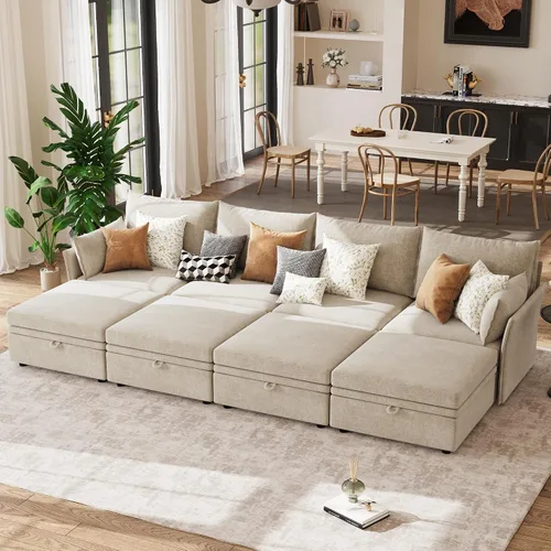 Vista 43 de Sofá seccional modular de gran tamaño de 103.5 pulgadas, sofá convertible en forma de L con otomana móvil, sofás esquineros grandes de 6 asientos