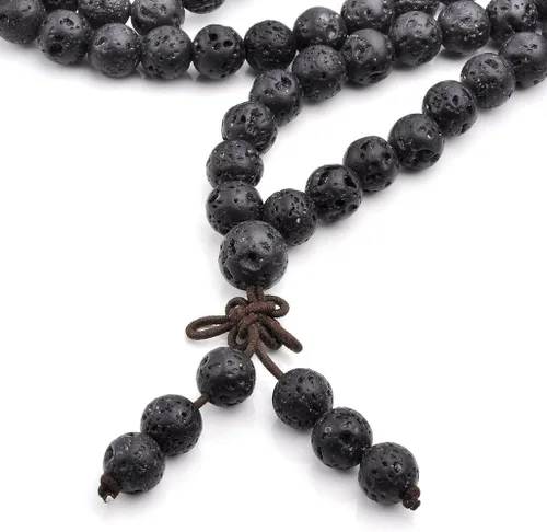 Vista 2 de Jovivi Pulsera de 6 mm y 8 mm con cuentas de piedra de lava natural, 108 cuentas de oración budista tibetana, collar y pulsera mala